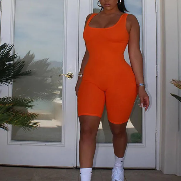 Sexy Bodycon Women Summer Overalls Hot Streetwear Sleeveless Biker Romper  Jumpsuit Womens