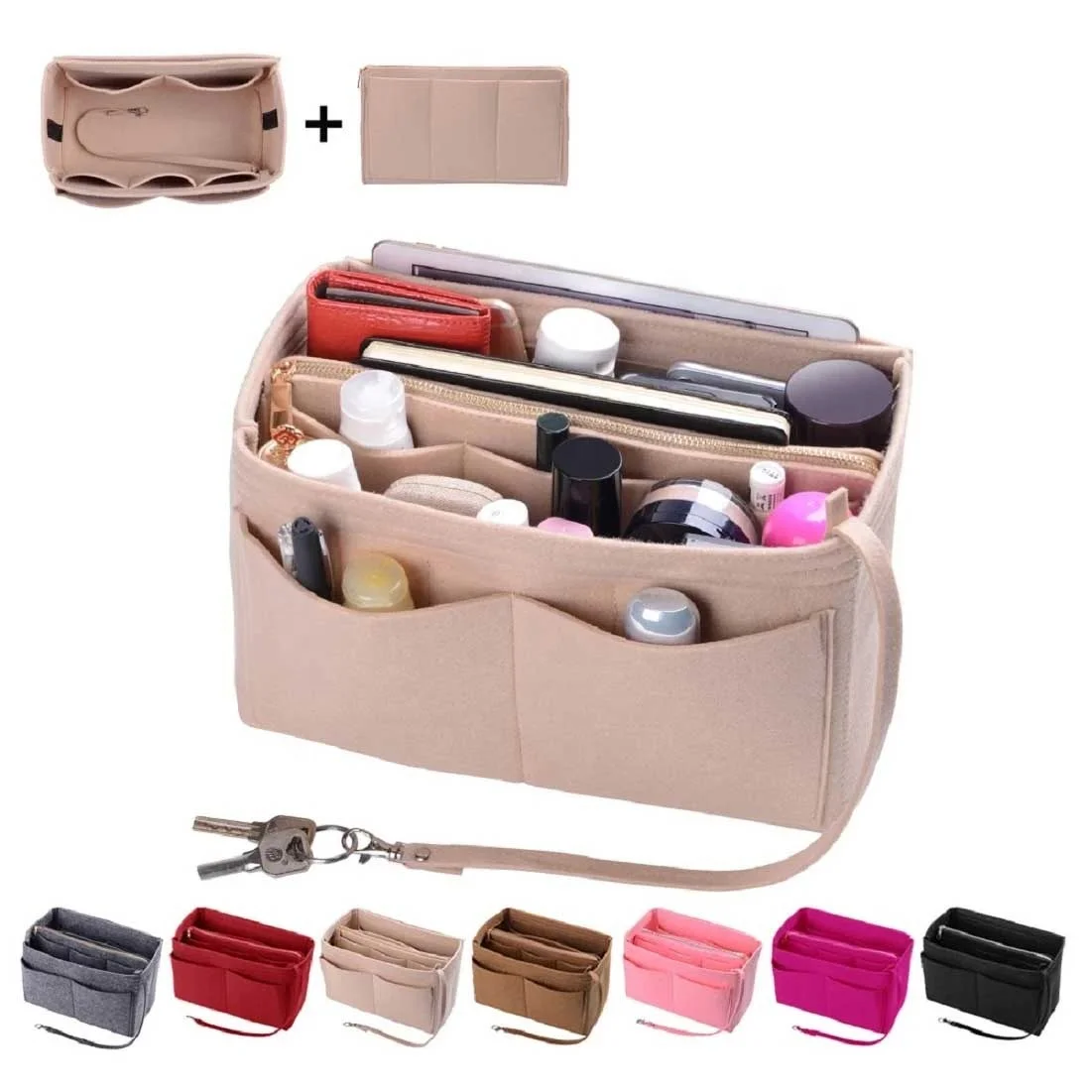 BO-A001D 2021 Custom Felt cosmetic organizer Purse Insert Handbag Organizer Bag in Bag Organizer