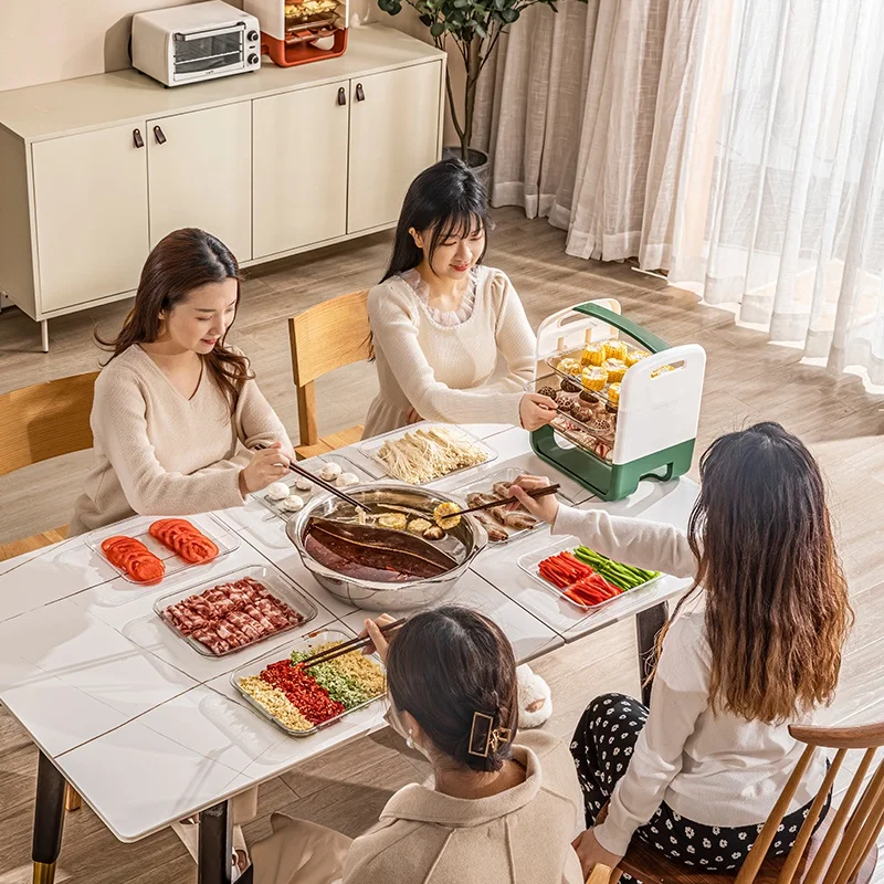 Folding Multi-Function Chaffy Dish Plate Multi-Layer Hot Pot Side Dish 5 Layers Chafingdish Vegetable Storage Rack With Handle
