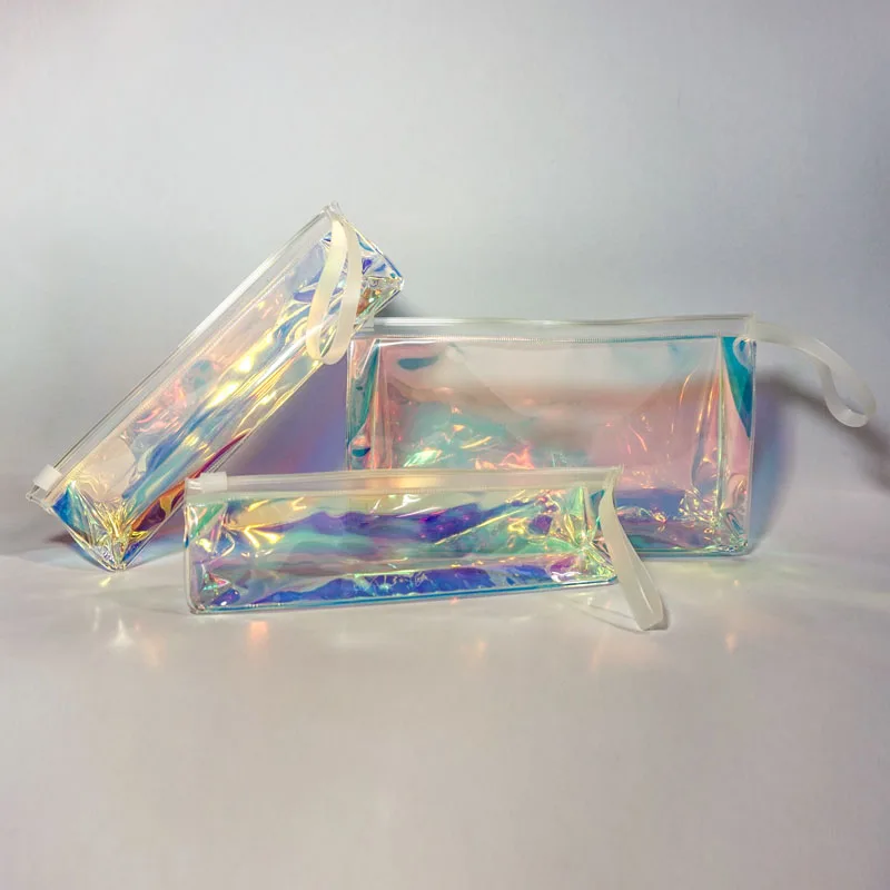 2021 Customized Factory Cosmetic  Laser Tpu Zipper Custom Cosmetic Bag Logo Cosmetic Bag