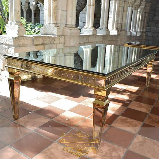 Hot sales stainless steel wedding design modern gold dining tables and chairs