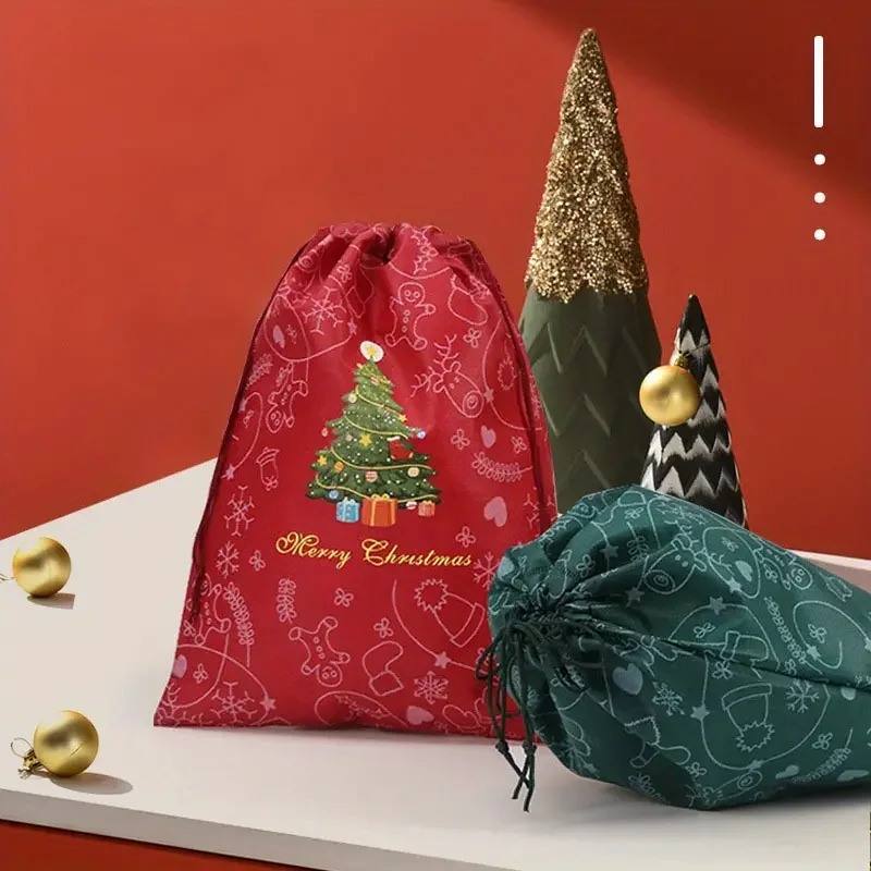 Оптовая продажа многоразовые рождественские подарочные пакеты с лентой на завязках красная бархатная сумка шнурке роскошная для одежды