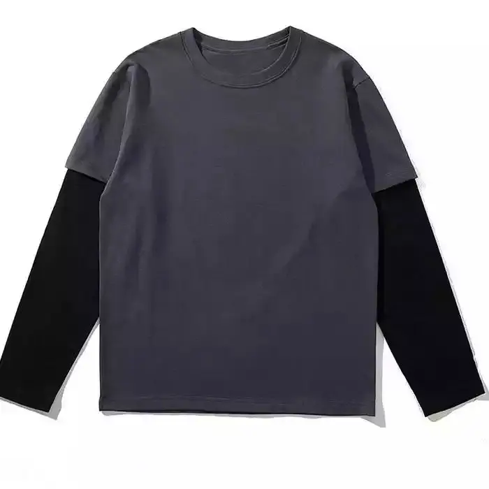 AH08-Wholesale High Quality Casual heavy cotton oversized long sleeve t shirt men double layer long sleeve t shirt