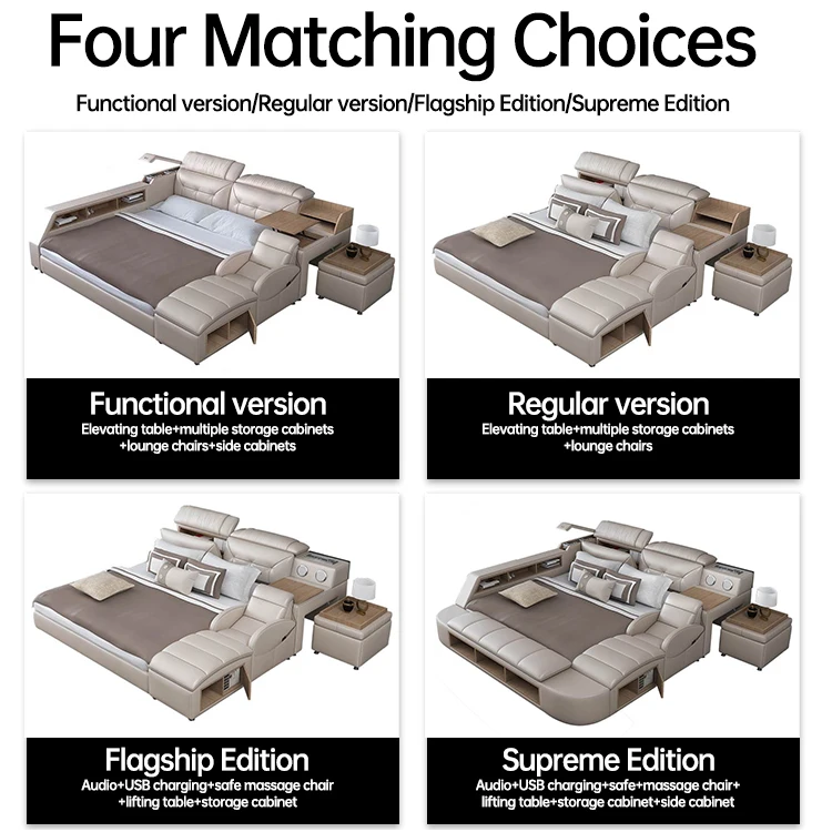 Multi-functional smart leather bed furniture queen bedroom furniture modern with  double  king size bed bedroom Foshan Furniture