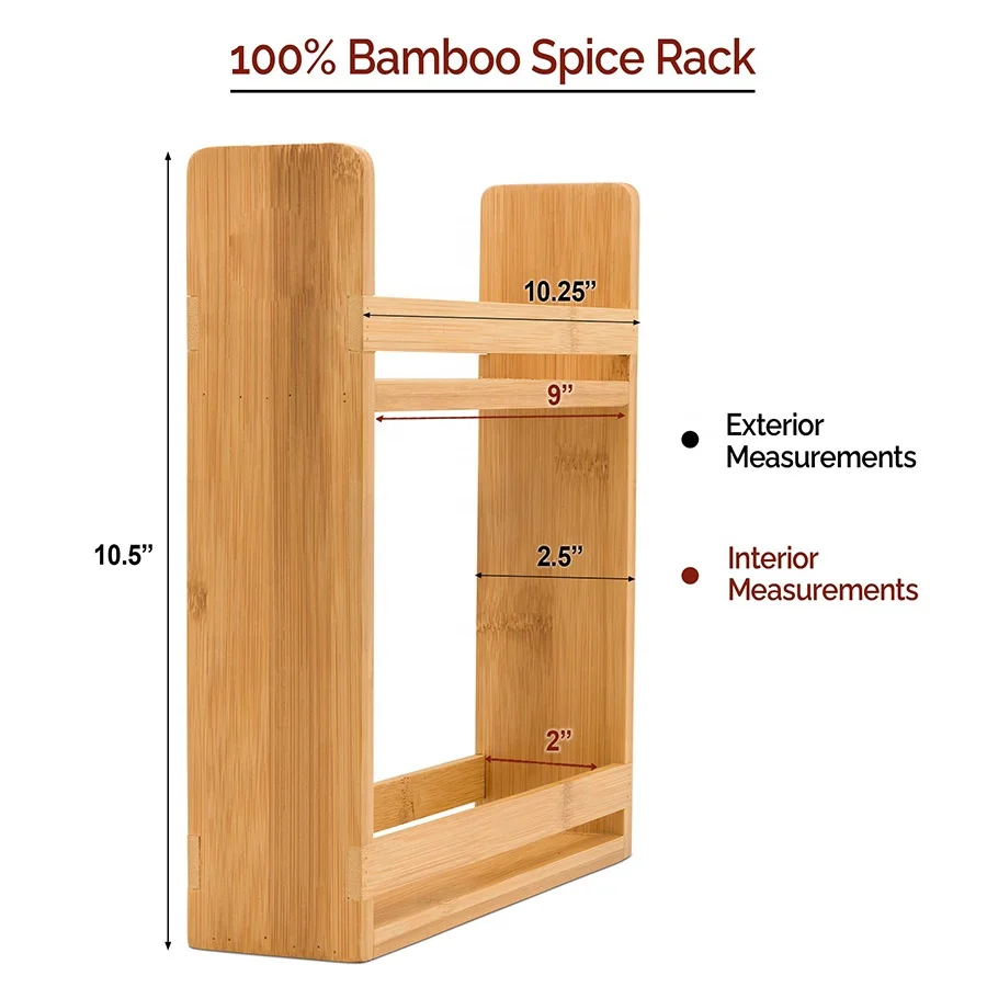 Natural spice storage holder rack 2 tiers kitchen spice rack bamboo spice organizer