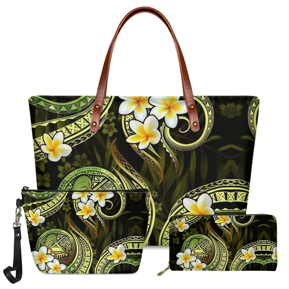 
Traditional Ethnic Tribes Plumeria 3pcs Luxury Top-handbags Women Zipper Purse Shopping Top-handle Bags Large Crossbody Handbag 