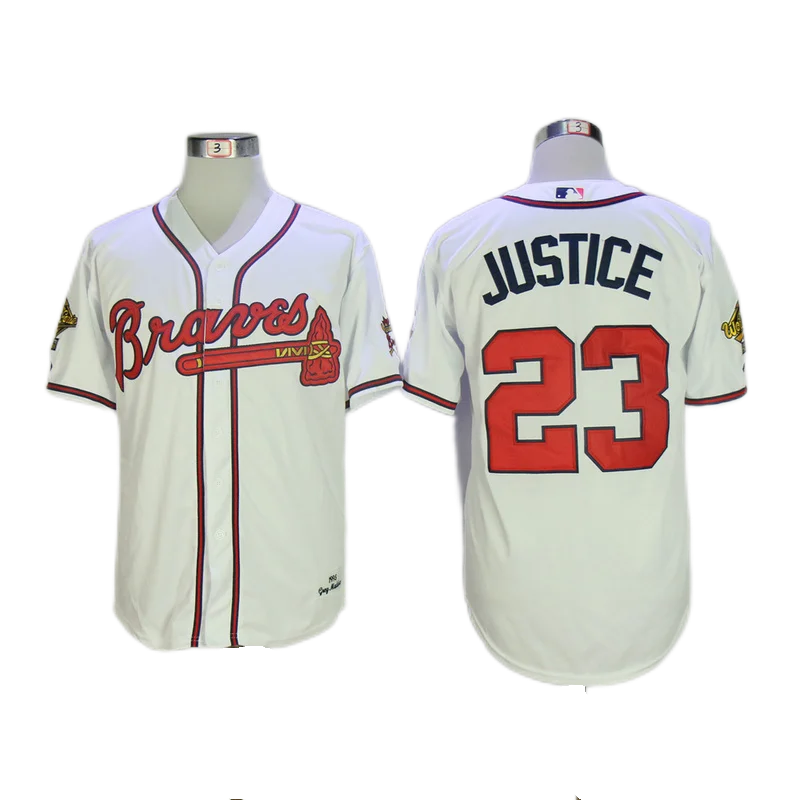 Atlanta 1995 WS Brave Jersey Bobby Cox Javy Lopez Chipper Jones David Justice John Smoltz Greg 31 Maddux Tom Glavine Jersey