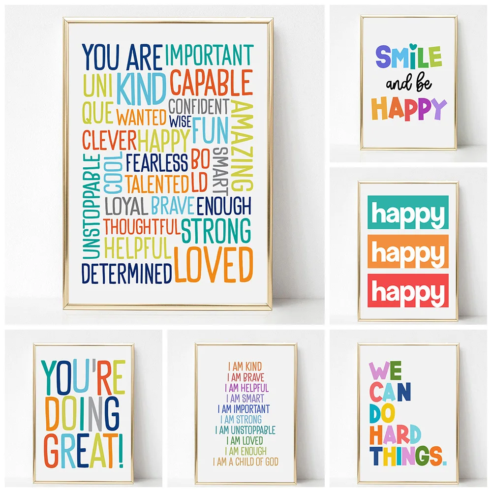 New Color Inspirational Positive English Children Kids Bedroom Classroom Wall Decoration Painting Paintings And Wall Arts