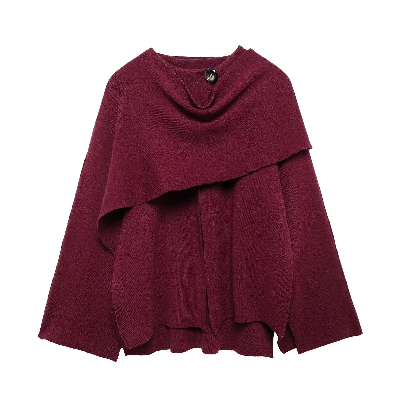 KAR&OT ZA 2024 autumn and winter lazy style scarf cape round neck long sleeve short knitted coat jacket female 2756107