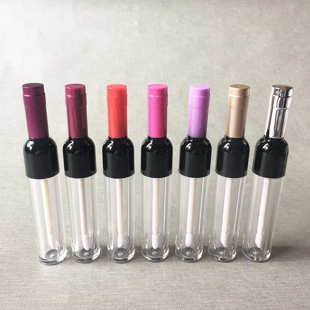 Stock Wholesale Factory Price Multi Color Wine Shape 6ML Clear Empty Wine Lip Gloss Bottle Cosmetic Packaging Lip Gloss Tube