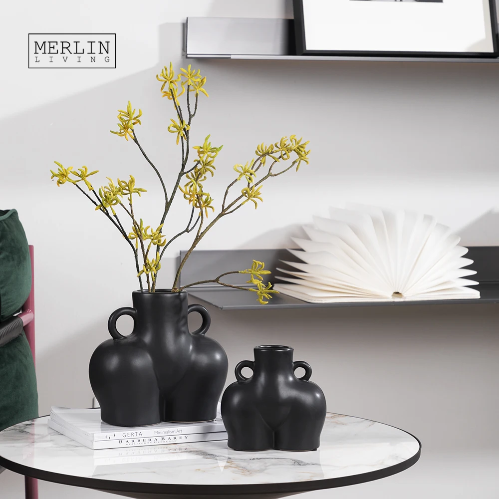 Merlin Living Matte Human Body Sculpture Ceramic Nude Art Butt Vase Modern Home Decor Vase Modern for Black Vase Decoration