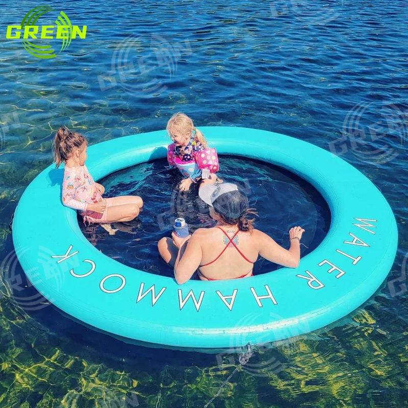 Green inflatable water hammock pool floating dock square hammock