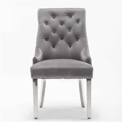 Velvet Fabric Wooden Chair High Back Modern Dining Chair With Ring Knocker