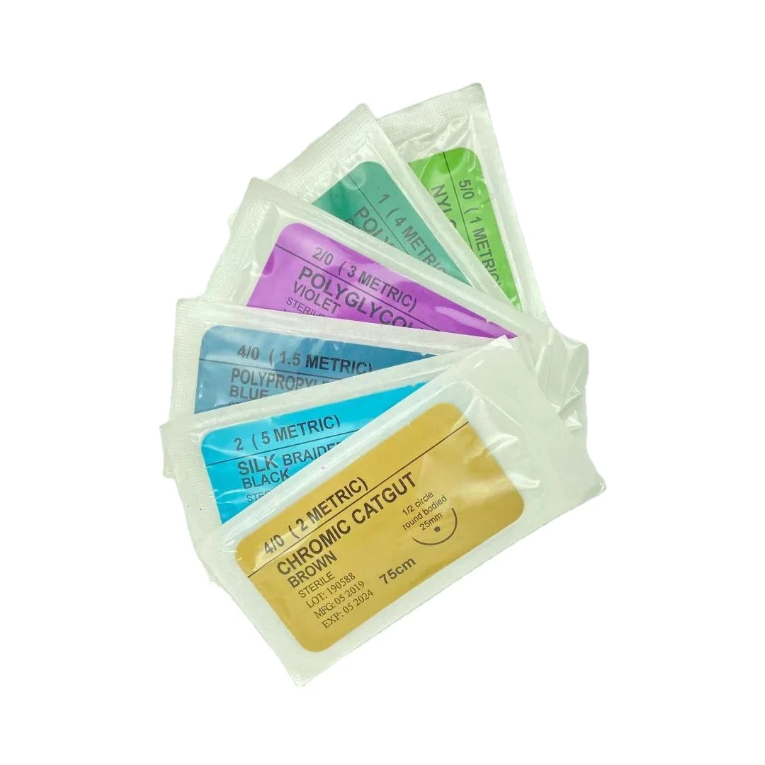 Surgical Suture Polyglactin 910 Polyglycolic acid Synthetic Braided Absorbable Chromic Nylon Silk Polypropylene suture 75 cm
