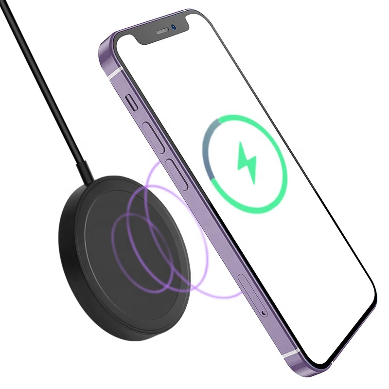 Kemier portable small mini dock custom led light up lamp logo mobile phone pad 15W qi fast magnetic magnet wireless charger