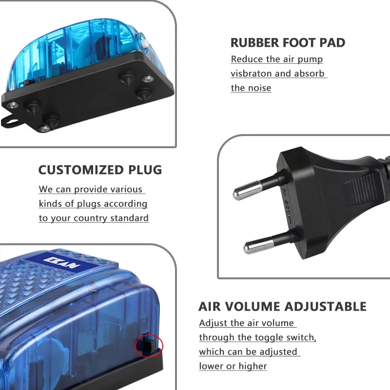 New Design Copper Motor Strong Magnet 3W 5W oxygen plastic low noise dual outlets silent aquarium air pump