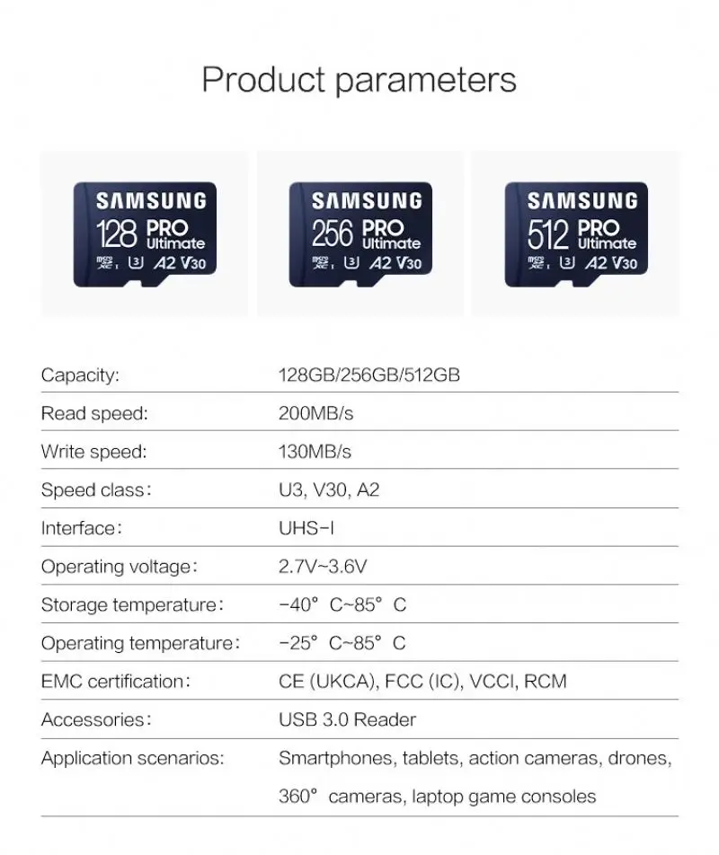 Original Samsung PRO Ultimate Memory Card 128GB 256GB 512GB Micro TF SD Card V30 Speed Up To 200MB/s A2 U3 TF SD Card For Camera