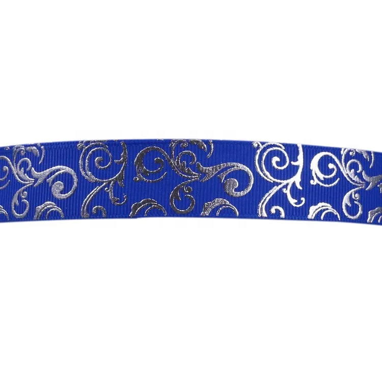 Custom Ribbon Roll Decorative Gift Wrapping Printed Logo Flowers Sliver Foil Grosgrain Ribbon
