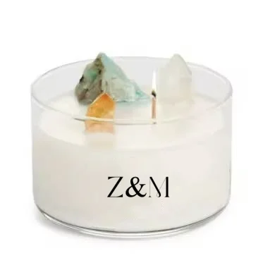 Custom Handmade Wooden Fragrance Chakra Candle Luxury Healing Gemstone Crystal Soy Wax Scented Candles with Dried Flower