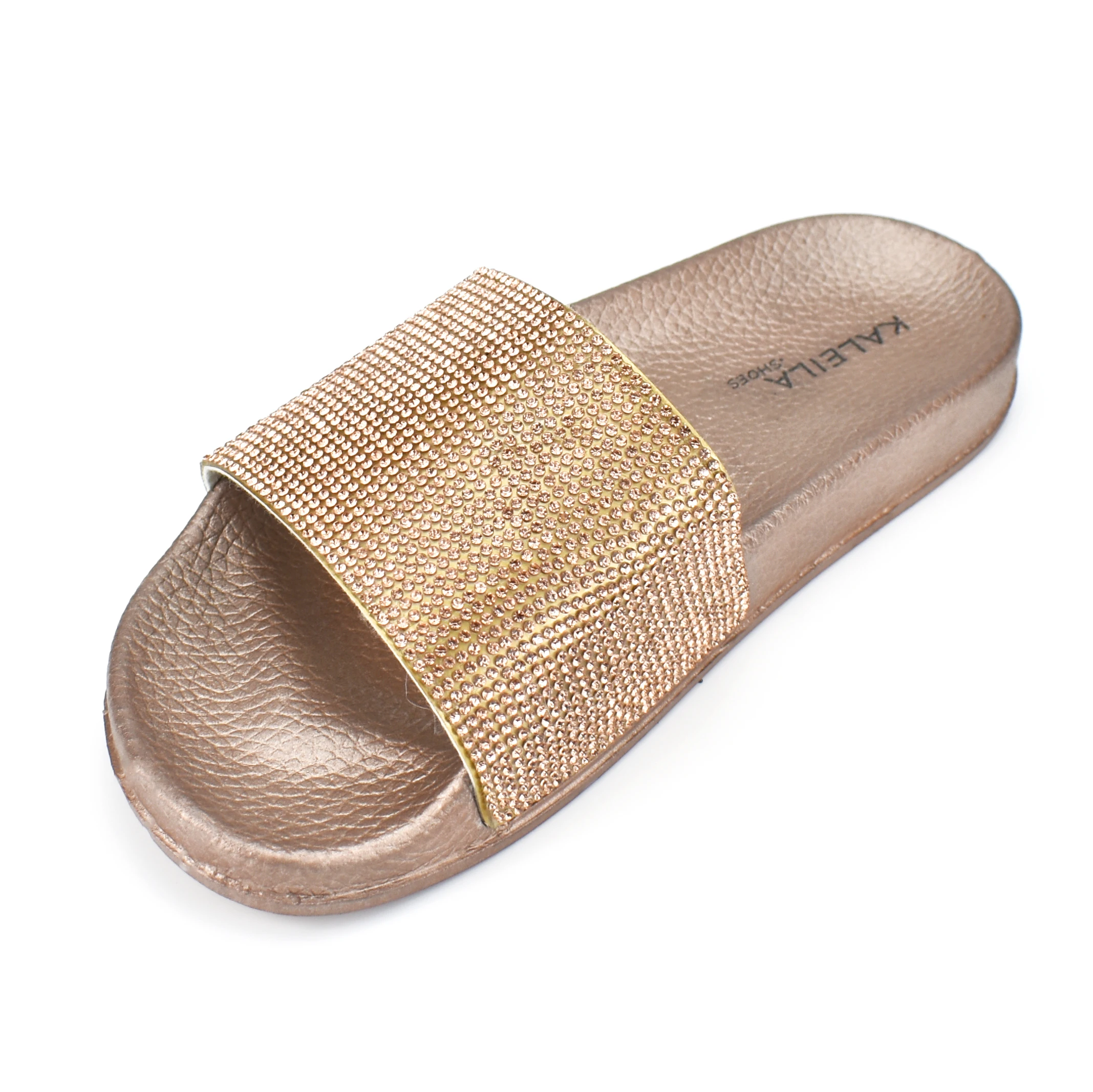 
Slides manufacturer wholesale custom golden glitter diamond indoor outdoor beach pvc flat slippers for women and ladies 