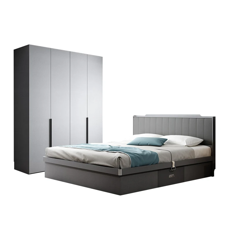 Scandinavian Minimalist Bedroom Furniture Gray Combination Set