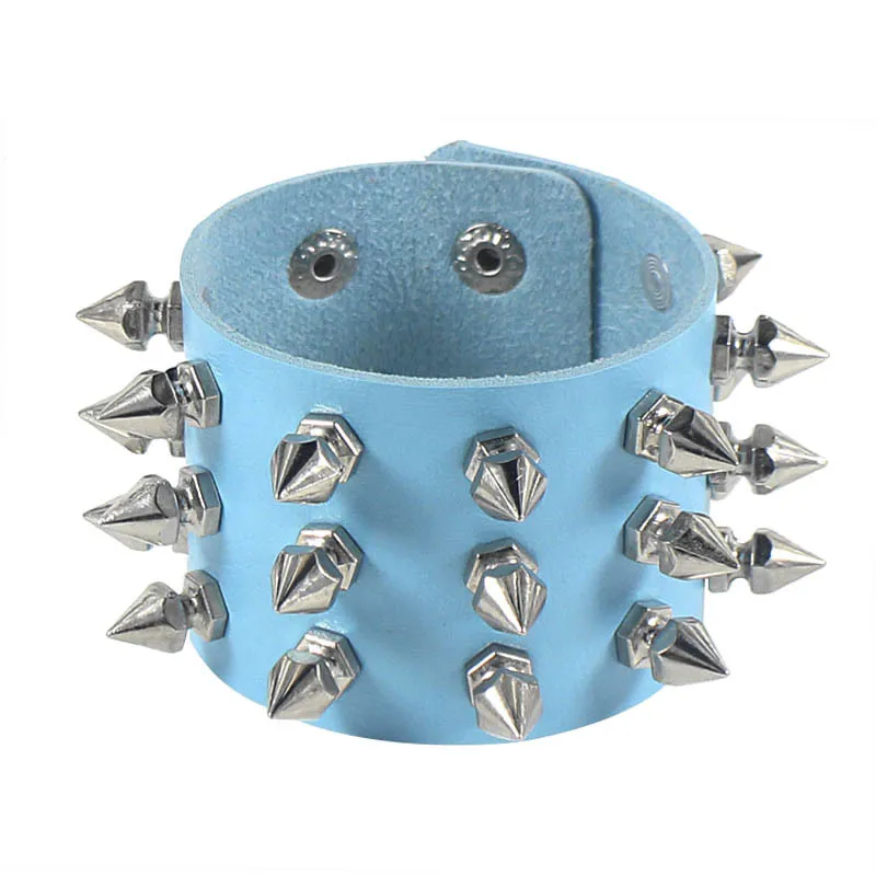 Fashion Hip Hop Three Row Taper Rivets Wristband Bangles PU Leather Personalized Cuff Wrap Punk Rock Gothic Bracelets