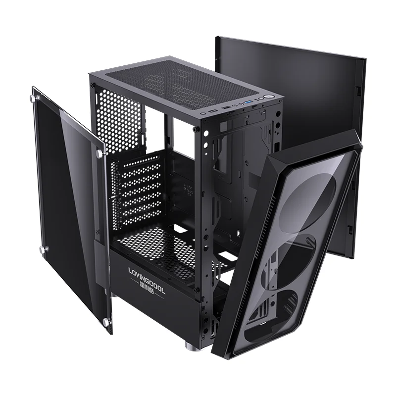 LOVINGCOOL OEM/ODM Hot Sale Mid Tower PC Computer Case Mesh Front Panel M-ATX Gaming PC Case With Tempered Glass Side Panel