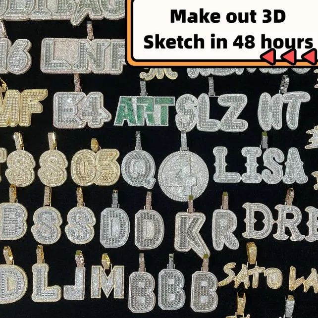 Custom Hip Hop Pendant Fully Ice Out M Initial Letter Pendant VVS Moissanite Diamonds Men Alphabet Pendant Solid 925 Silver