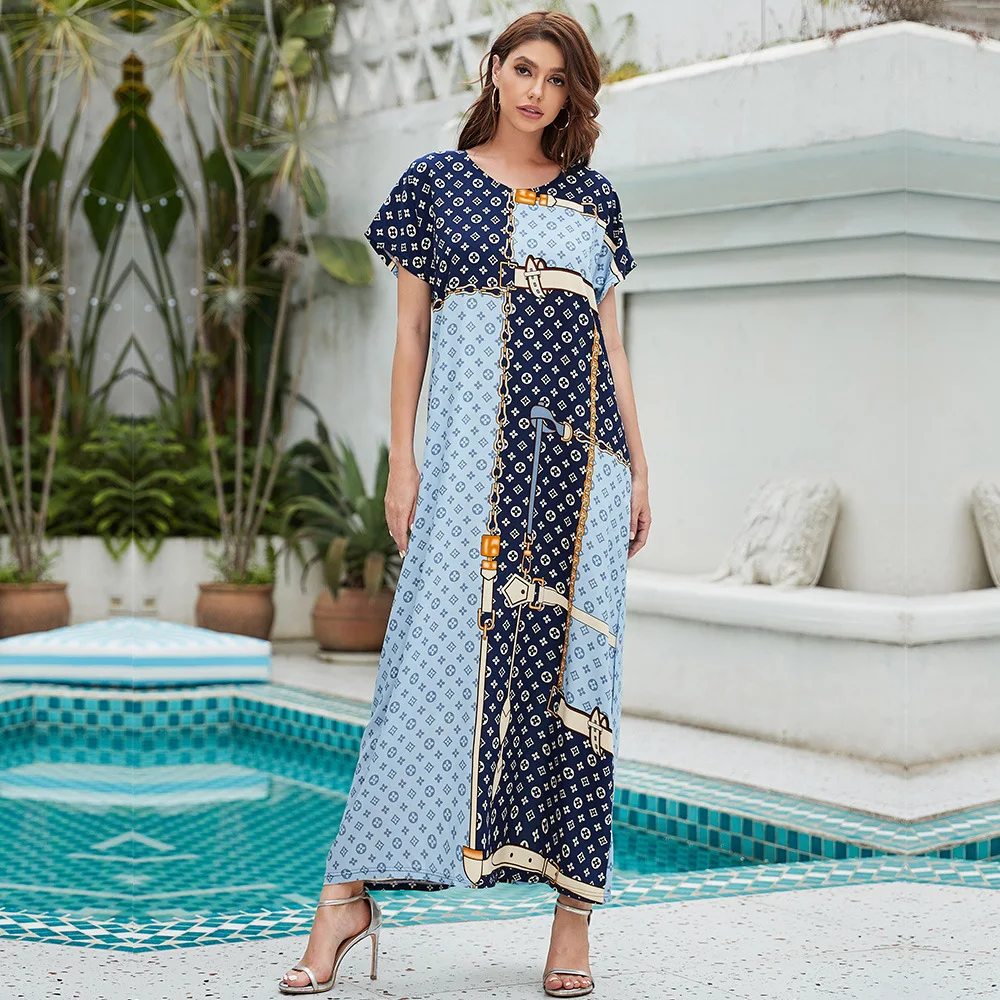 Summer Middle East Dubai Short Sleeves Ropa Islamica Para Mujer Abaya Traditional Women Long Muslim Dresses Islamic Clothing
