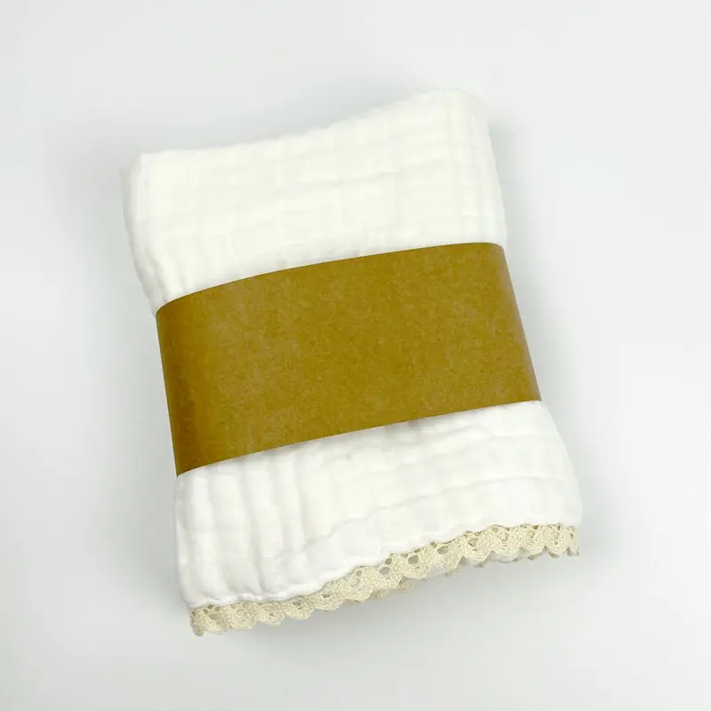 6 Layers Organic Cotton Muslin Baby Blanket Swaddle With Lace