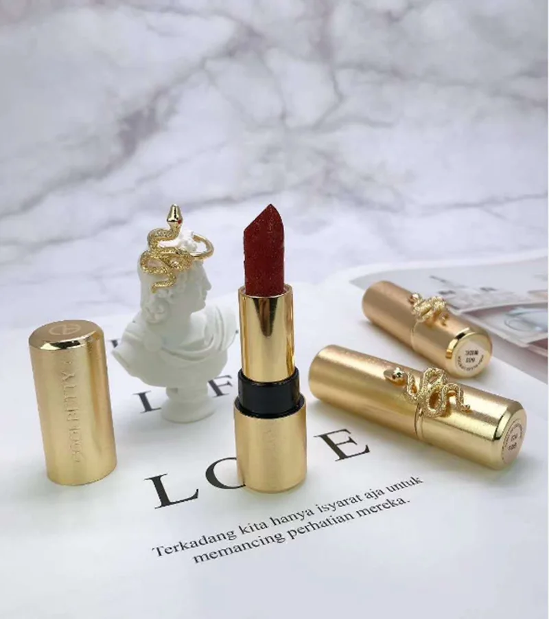 Wholesale high quality snake ring gold lipstick private label waterproof luxury matte lipstick luxury makeup