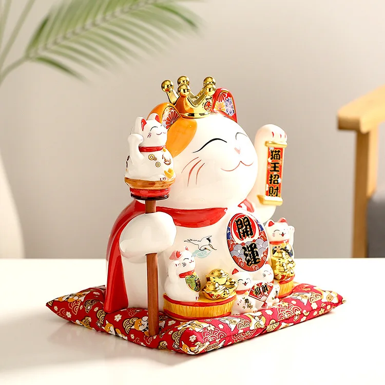 BONWILL Lucky Cats 9 Inch 11 Inch Cat King with 5 Mini Cats