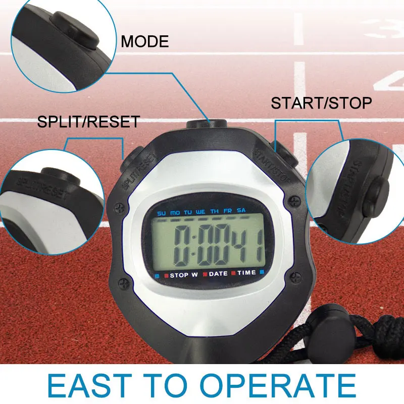 EMAF OEM Good quality clear digital time display count up digital stop watch waterproof 0.01s alarm stopwatch with time date