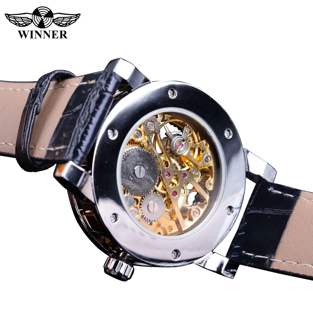Winner Black Golden Retro Luminous Hands Fashion Diamond Display Mens Mechanical Skeleton Wrist Watches Top Brand Luxury