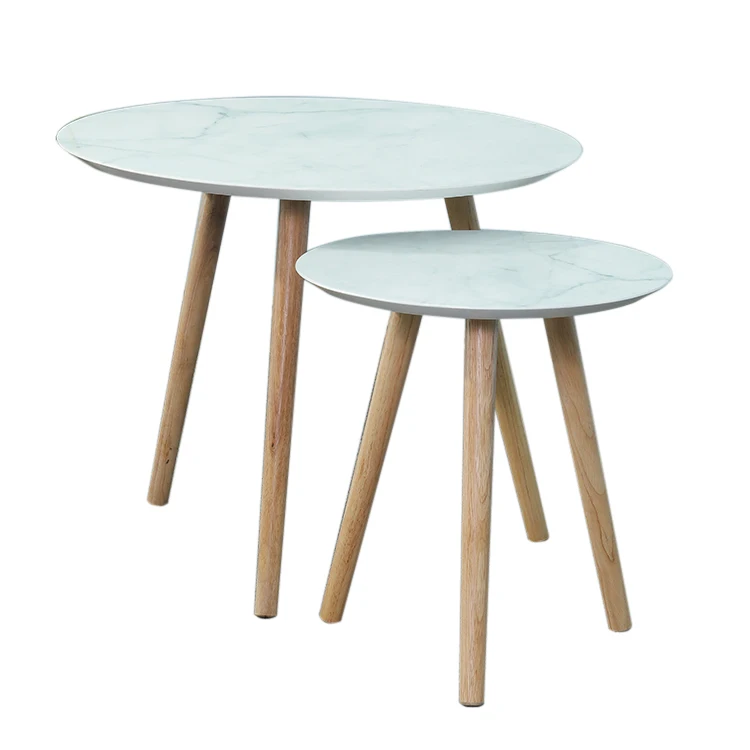 
High quality living room wooden round top marble like coffee table 