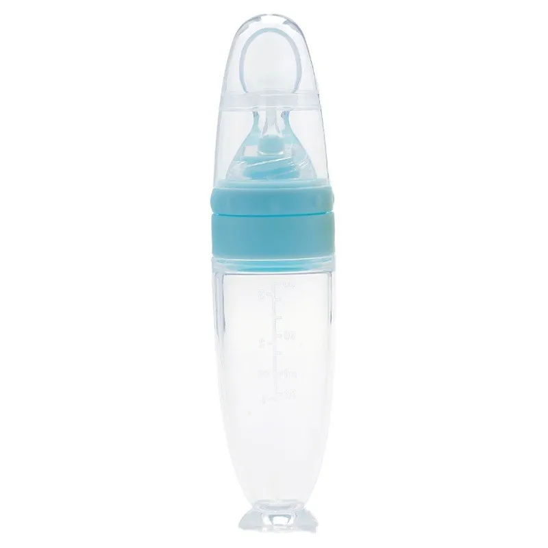 Newborn portable bpa free eco friendly silicone baby feeding bottle with spoon