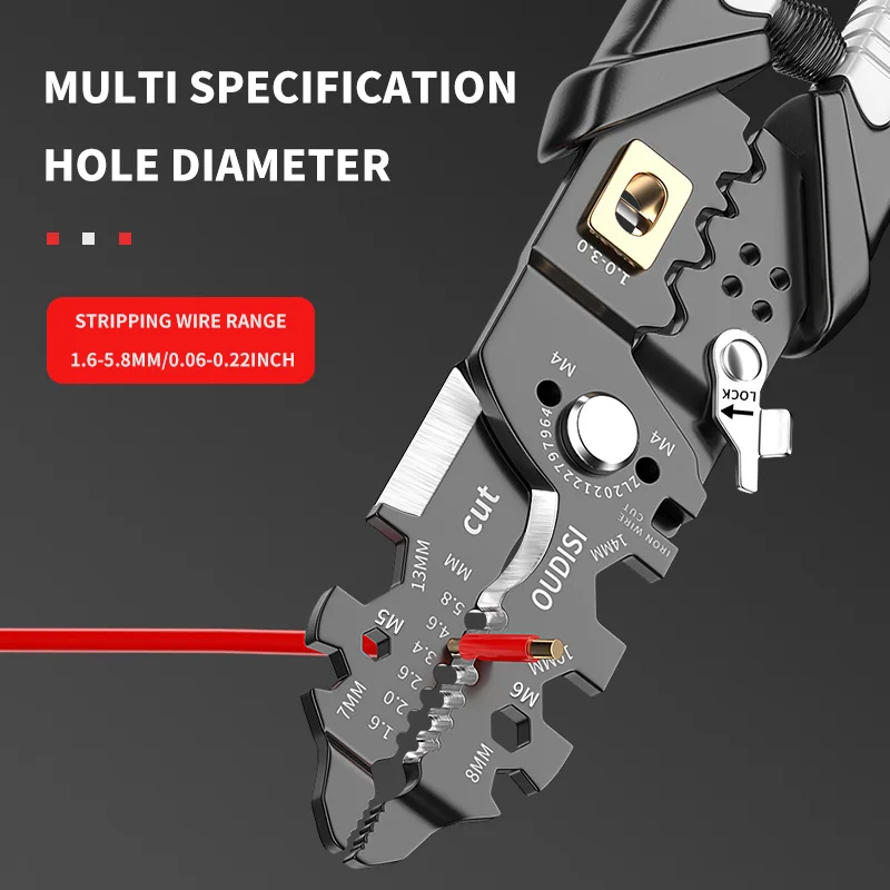 Multifunctional stainless steel wire stripping pliers electrician wire stripping, wire pressing, wire winding and shearing tube