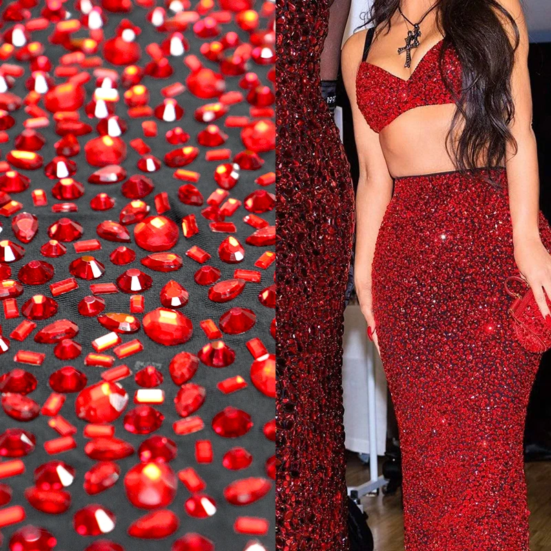 New Design Fabric Diamante Rhinestone Mesh Fashion Rhinestone beaded fabric Mesh