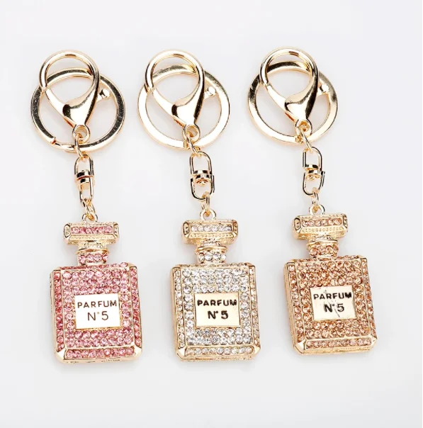 Rhinestone Crystal 3 Colors perfume Bottle Shape Pendant Keychain Gifts Car Handbag Key Holder Party Gifts