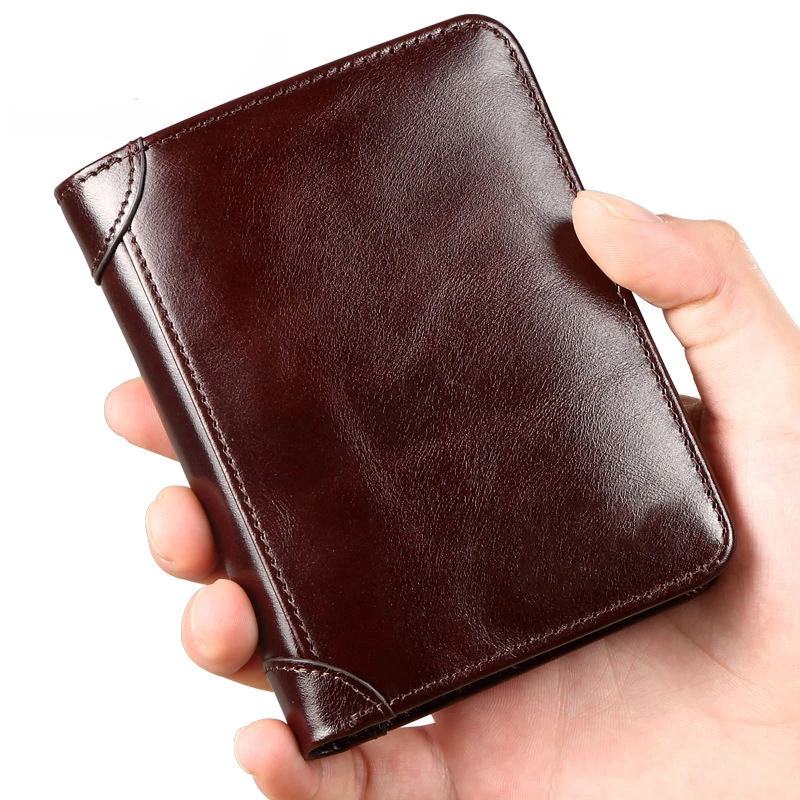 Vintage Men Genuine Cow Leather Wallets Organizer Card Holders Casual Fashion Style Short Cowhide Leather Clutch Wallet