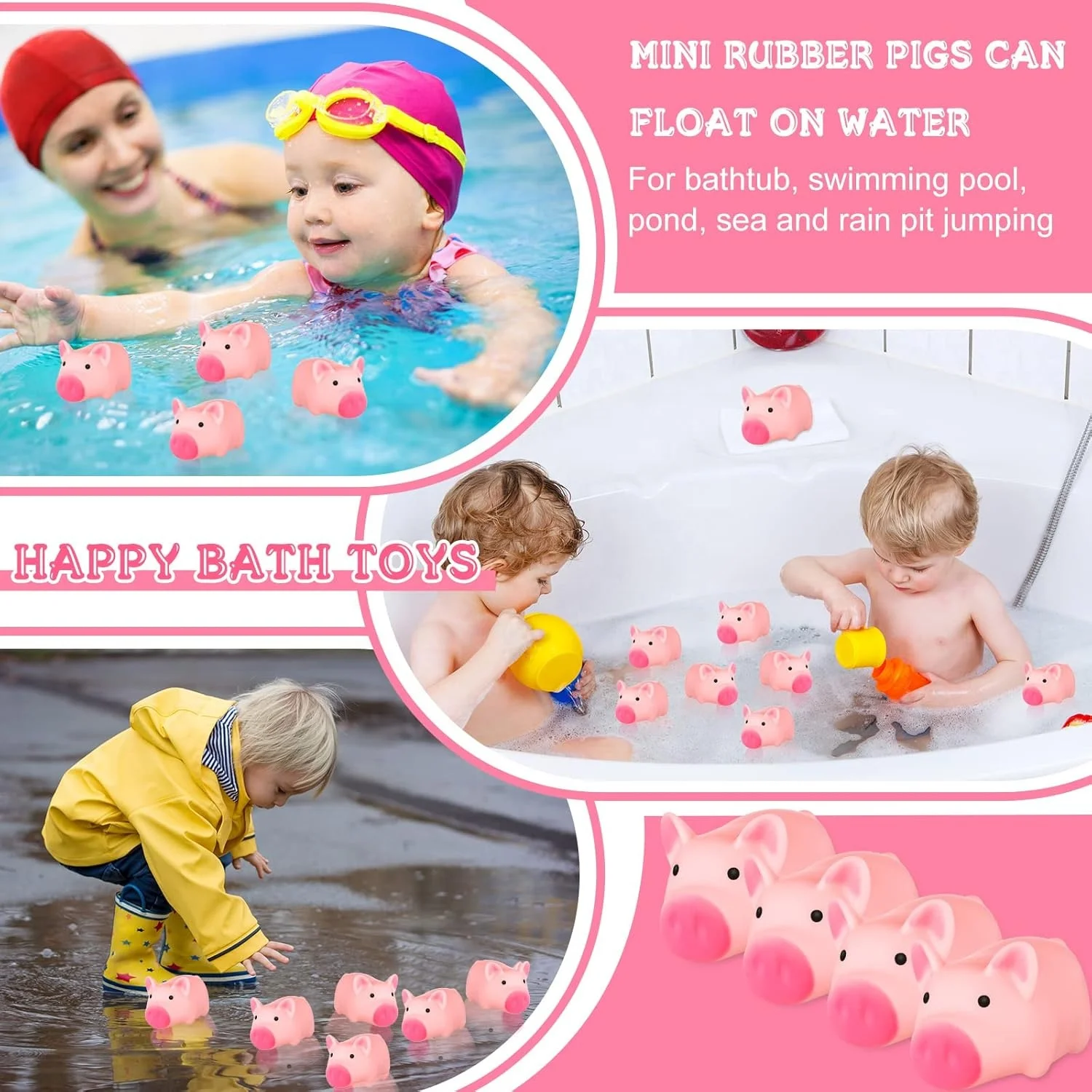 Custom Design 2 inch 1.5 inch Mini Cute Pvc Pink Pig Bath Toy baby Pink Pig Bath Toy funny Pink Pig Squeeze Toy For Kids