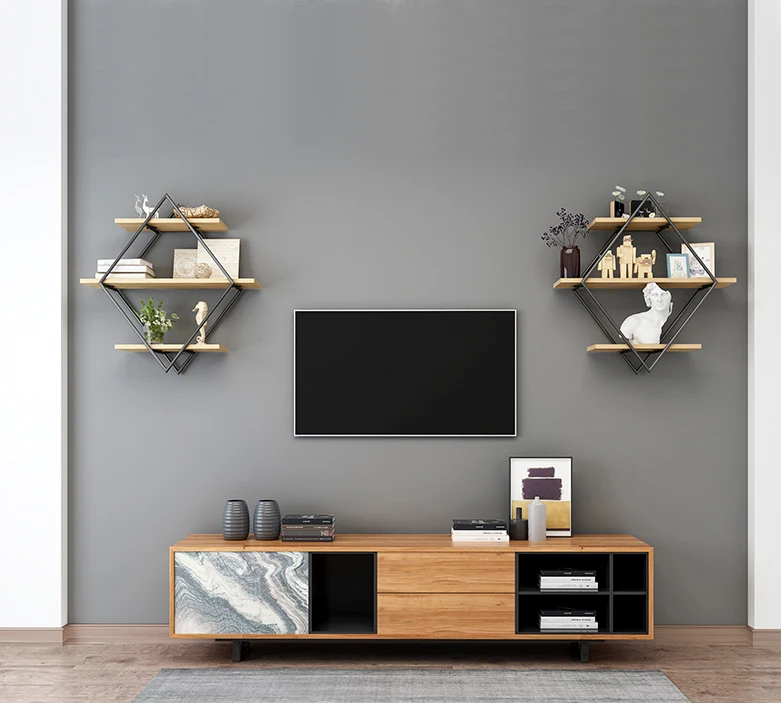 living room modern floating display Small wall mount hanging metal wood design bookcase book shelf book storage for sale