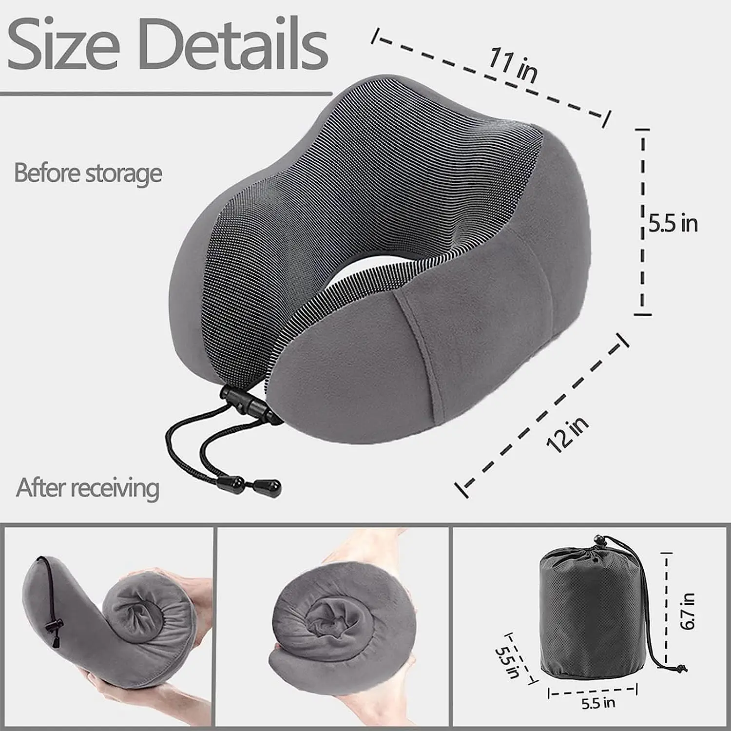 embroidery logo Support for Vacations Airplanes Trains Buses and Cars Classic Removable Cover Memory Foam Travel Neck Pillow