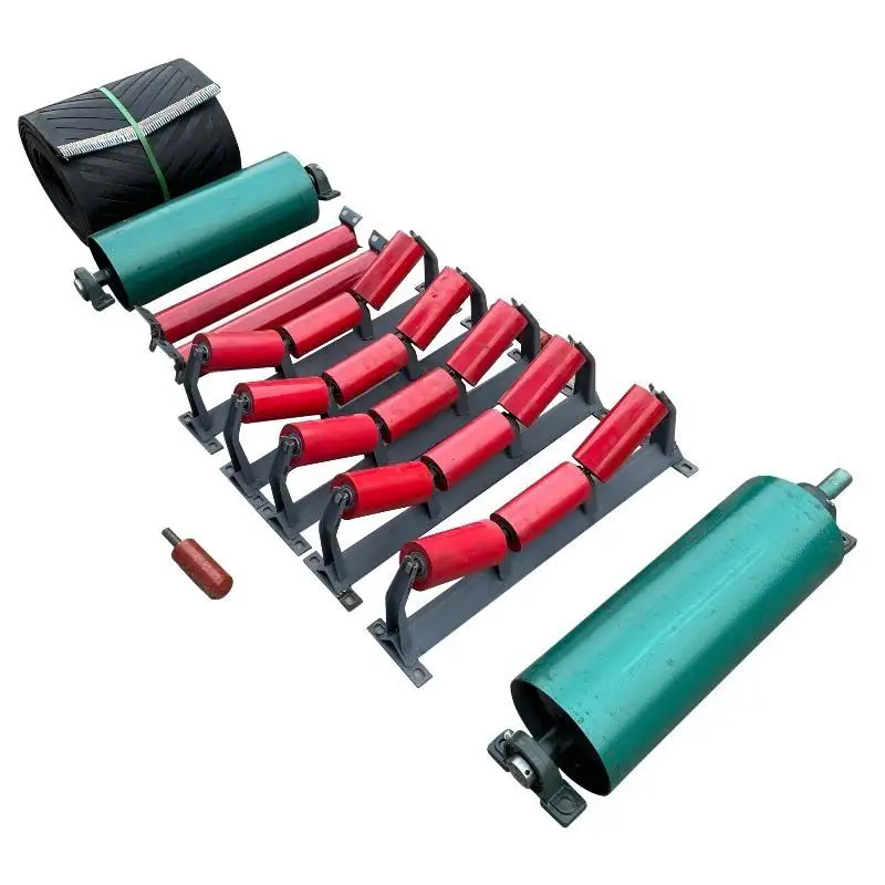 Mining Coal Conveyor Belt Roller Set Mining Coal Trough Idler Rollers Set With Frame Heavy Duty Steel Conveyor Idler Roller