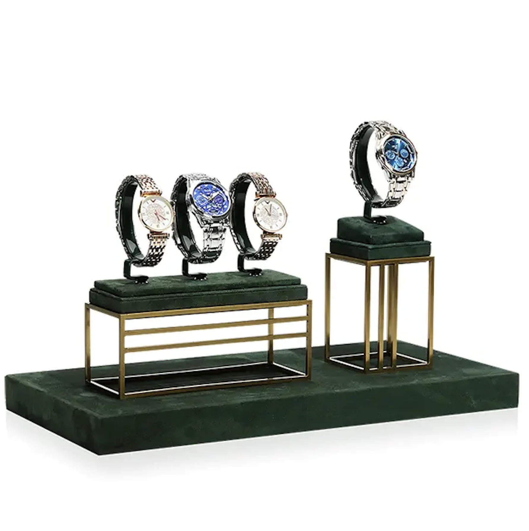 VANLOCY Brushed Suede Leather Customized Luxury Watch Display Props Set High End Display Stand for Watch Window Display