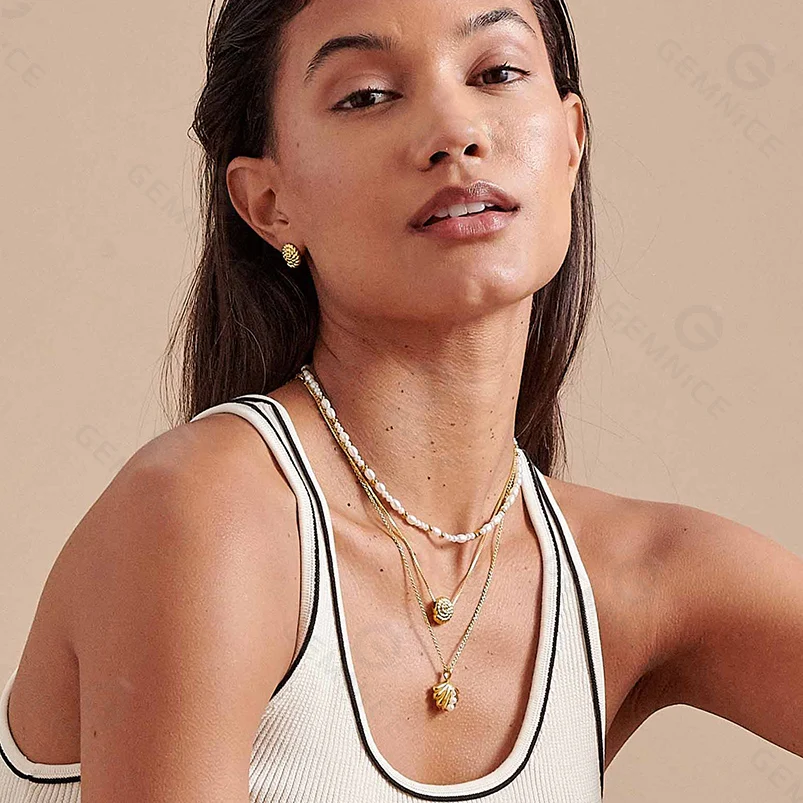 Gemnel hot selling 925 sterling silver 18k gold ocean shell pearl ammonites charm necklace