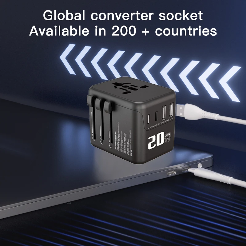 2 usb 2 tyep c port Electrical Multi Socket US EU plug travel charger mobile black travel bag with charger