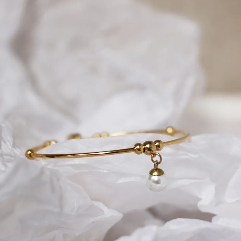 New Arrival Fashion Stainless Steel 18k Gold Plated Bracelets Pearl Bangles Charm Bracelet For Women