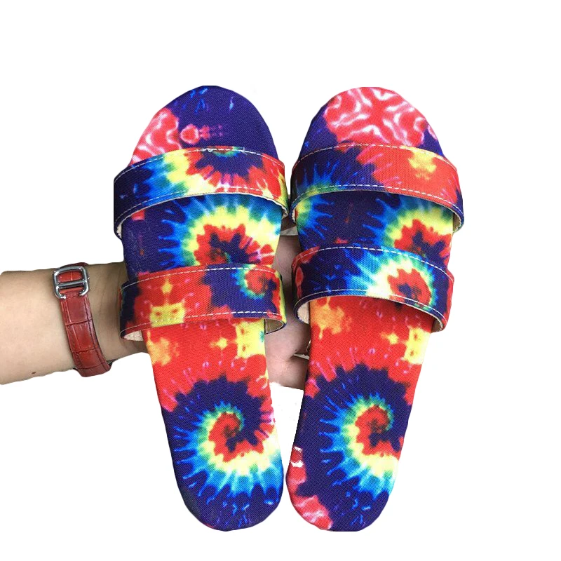 
One-line style with ankle ring straps rainbow platform fashion high quality ladies funky slippers 