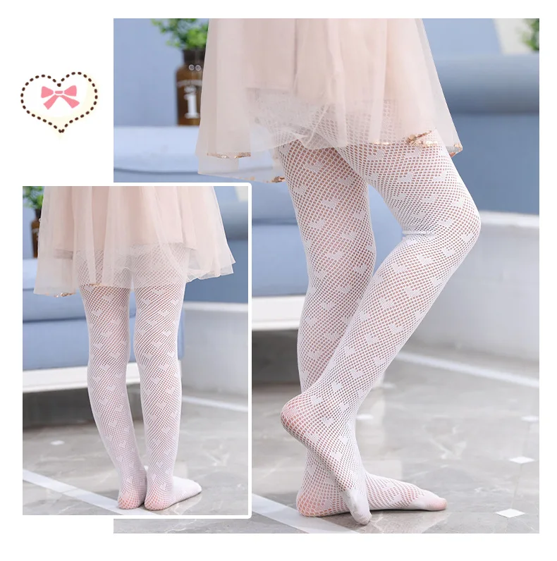 Fashionable Heart Print Girls Baby Tights 2024 New Kids Children Fishnet Mesh Pantyhose Summer Stockings